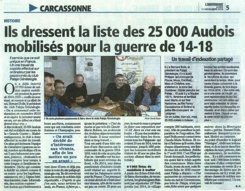 Article de l'indépendant du 11 novembre 2019